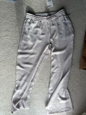 Zara Light Taupe Elastic Waist Drawstring Pants